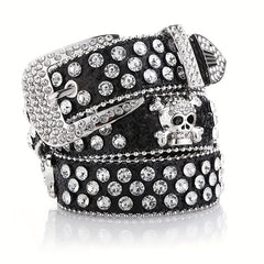 Men's Skull Rhinestone Bright PU Leather Hip Hop Belt YK2 Belt