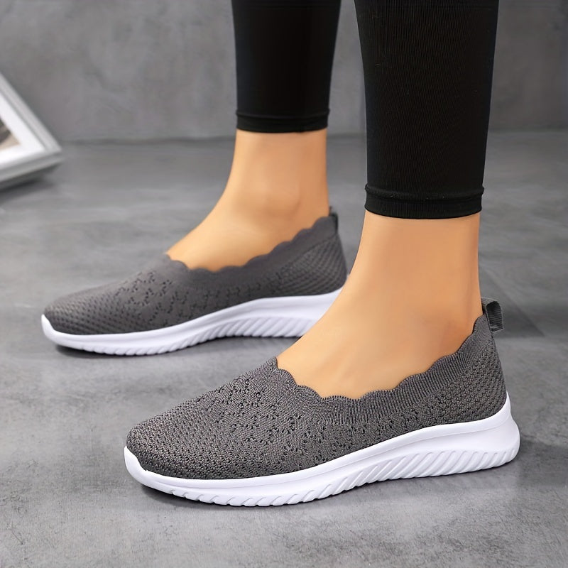 Women's Knit Flat Shoes Comfy Slip On Anti skid Casual Walking Shoes