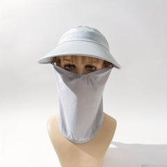 Solid Visor Hat With Detachable Face Covering Mesh UV Protection