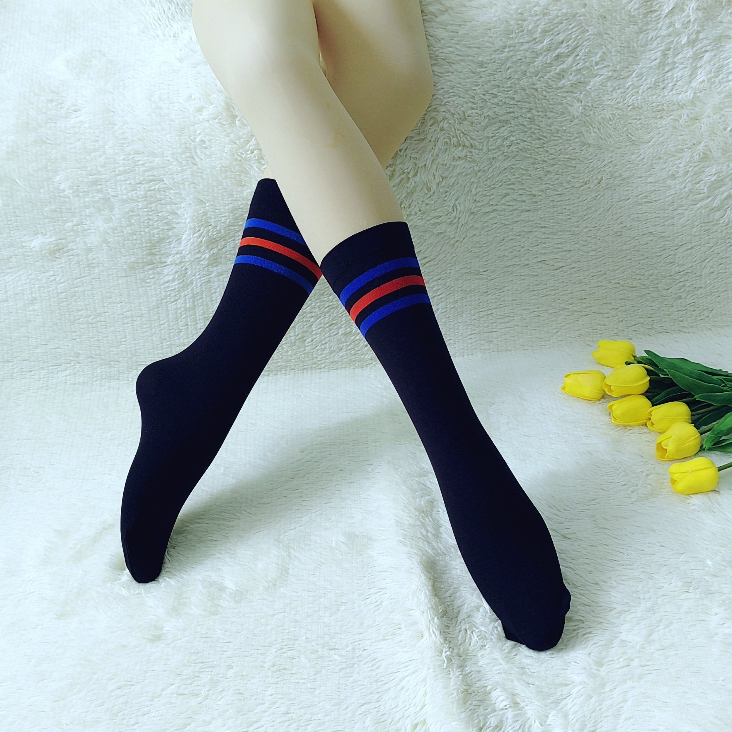 4 Pairs Striped Crew Socks Women's Stockings