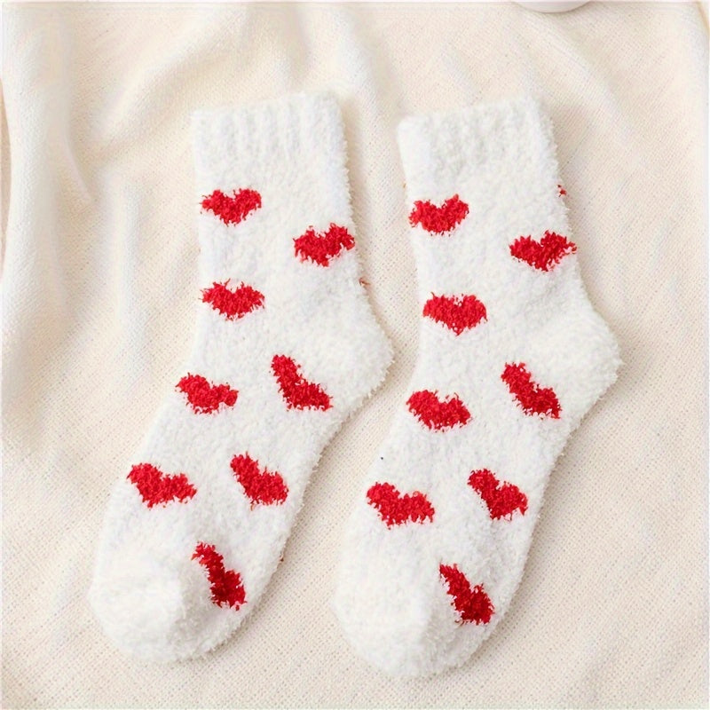 5 Pairs Heart Print Socks Warm & Cozy Women's Stockings Hosiery