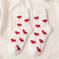 5 Pairs Heart Print Socks Warm & Cozy Women's Stockings Hosiery