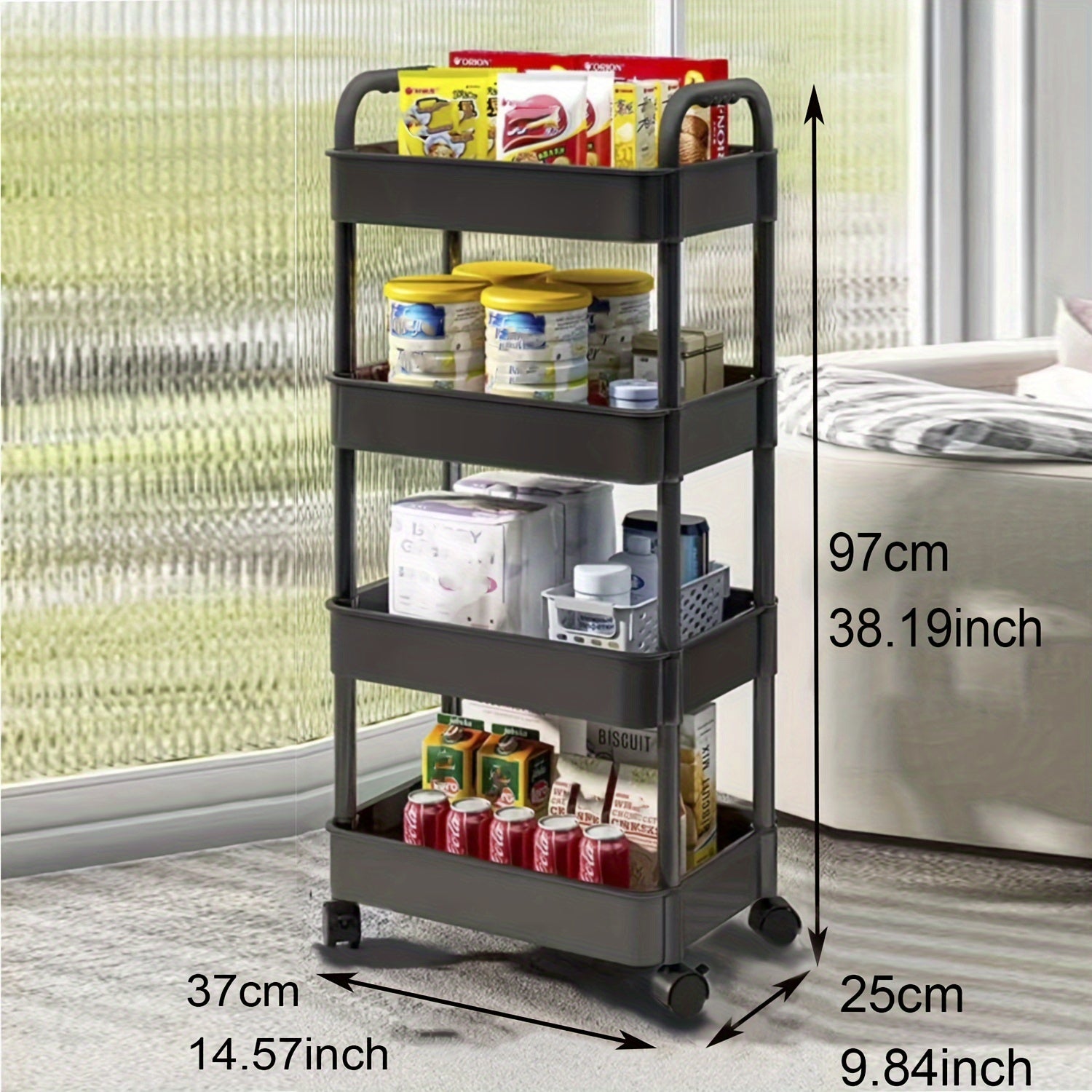 4 Layer Roller Cart Detachable Storage Cart For Office