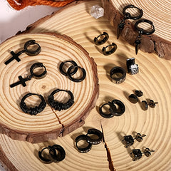 11 Pairs Stainless Steel Small Hoop Cross Hanging Earrings Set