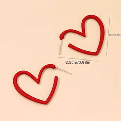 Red Heart Hoop Earrings Retro Style