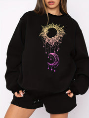 Women's Plus Moon & Sun Print Fleece Liner Sweatshirt & Shorts Outfit Set