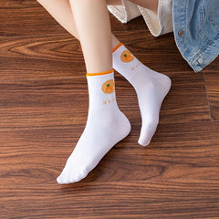 5 Pairs Cartoon Fruit Print Socks Women's Comfy Mid Tube Stockings