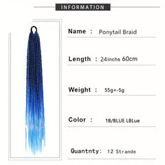 60 96 Cm Long Box Braided Ponytail Extensions Ombre Rainbow Colored
