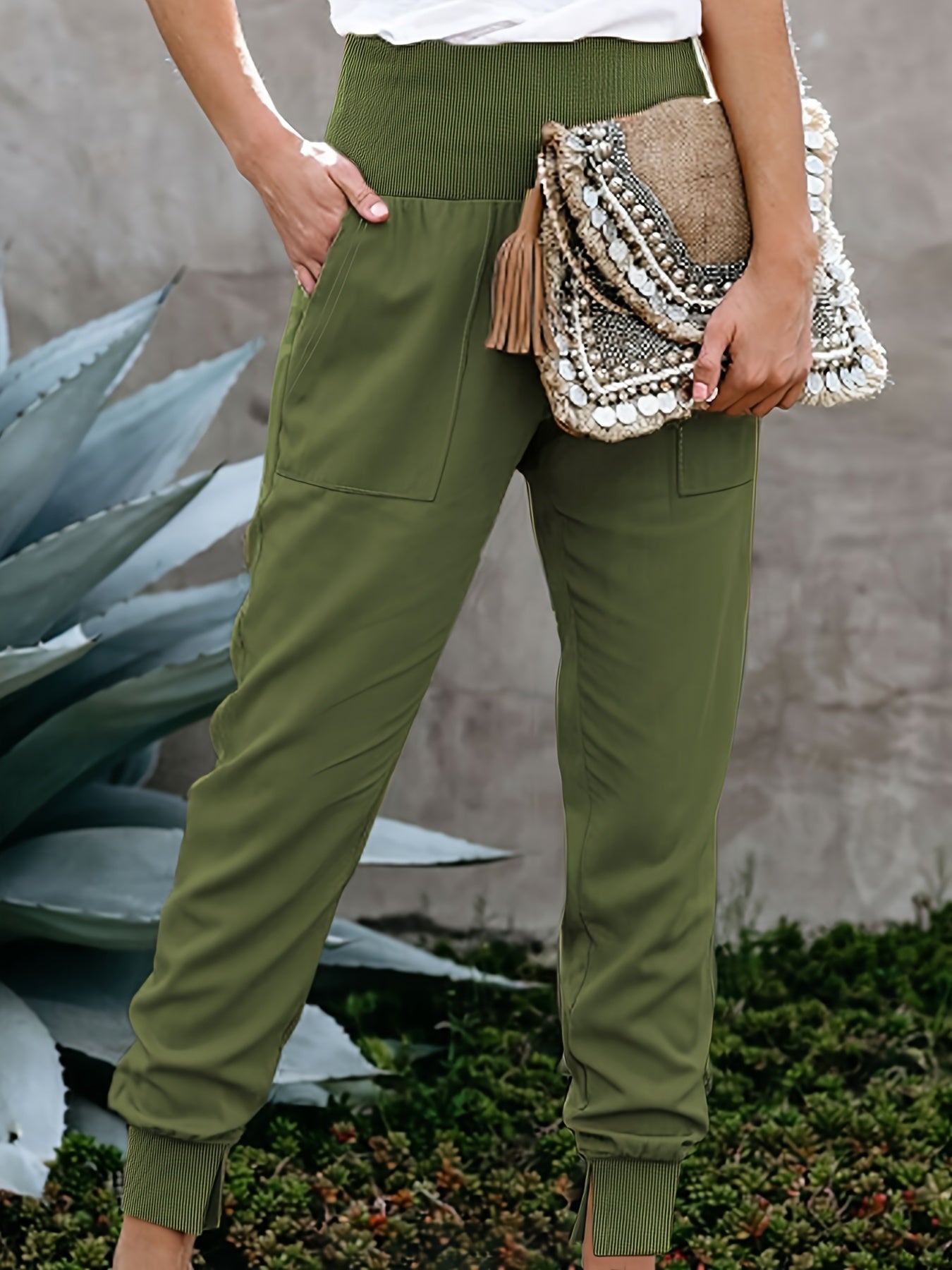  Solid Wideband Waist High Rise Joggers