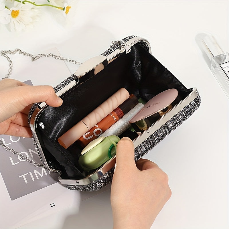 Elegant Plaid Kiss Lock Chain Clutch Evening Bag