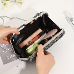 Elegant Plaid Kiss Lock Chain Clutch Evening Bag