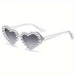 Faux Pearl Heart Sunglasses for Women Girls UV400 Sun Shades