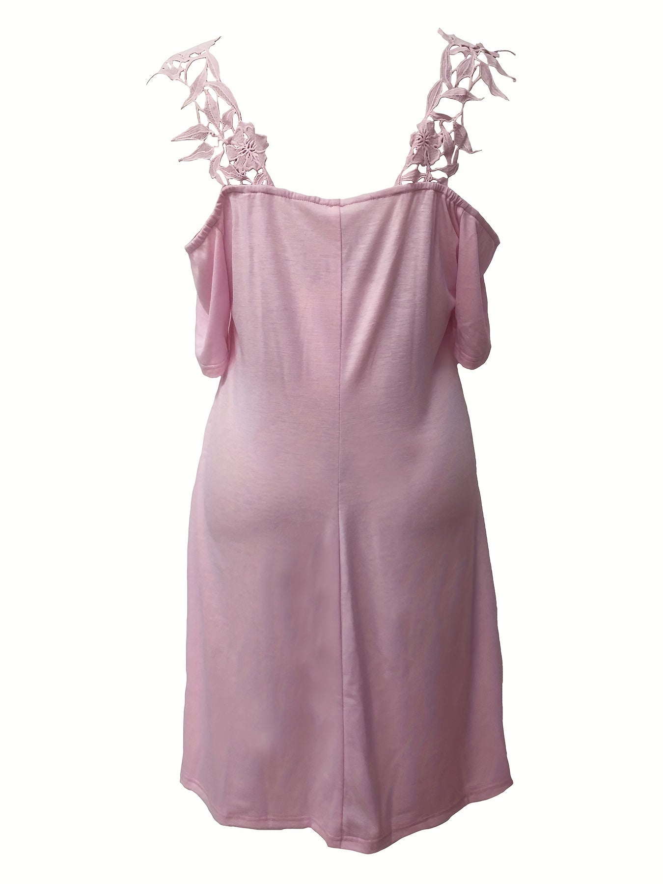  Casual Dress Women's Plus Solid Contrast Lace Panel Dress