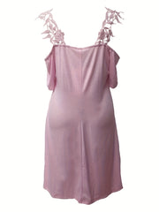  Casual Dress Women's Plus Solid Contrast Lace Panel Dress