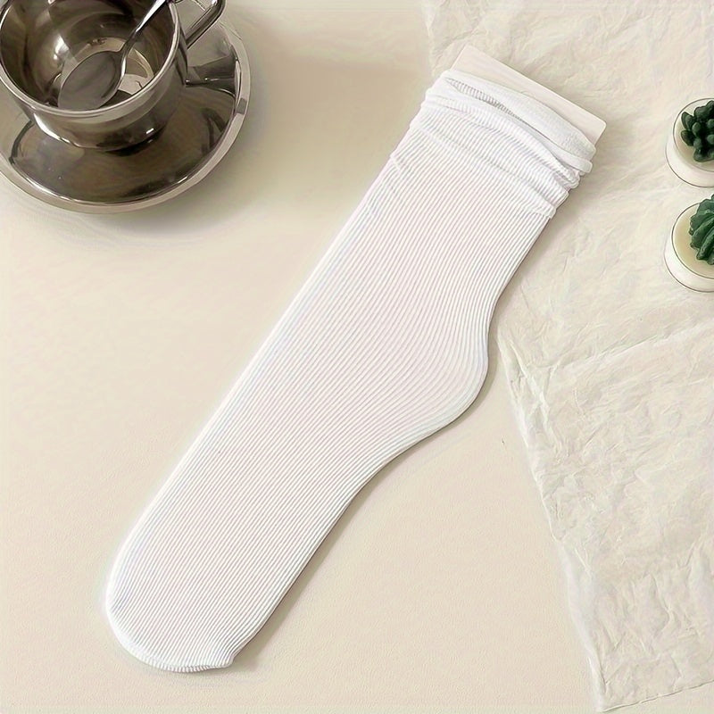 5 Pairs Solid Socks Comfy & Breathable All match Socks Women's Stockings