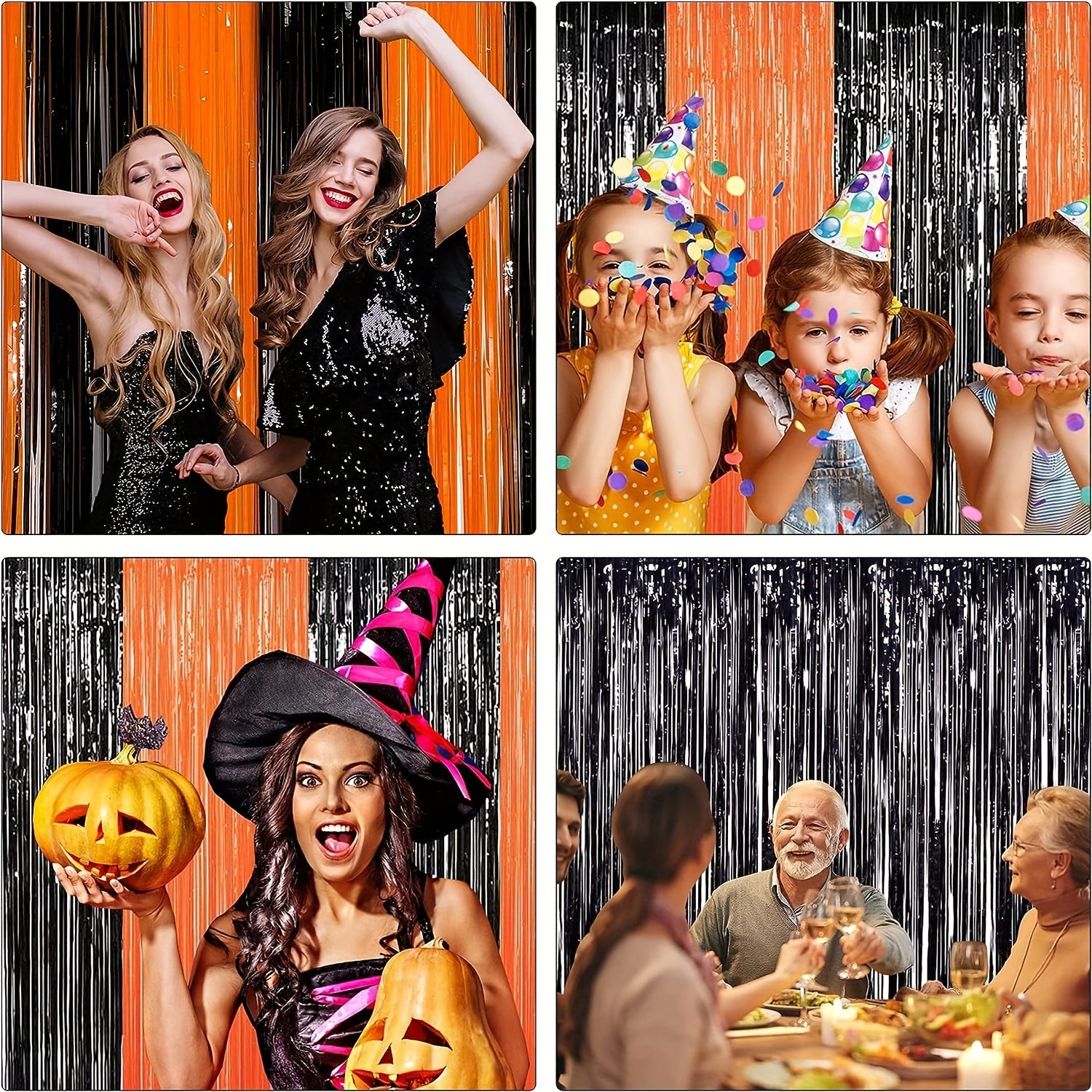 Halloween Foil Fringe Curtain & Orange Tinsel Decoration 100x200cm
