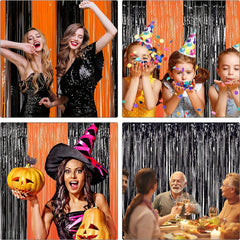 Halloween Foil Fringe Curtain & Orange Tinsel Decoration 100x200cm