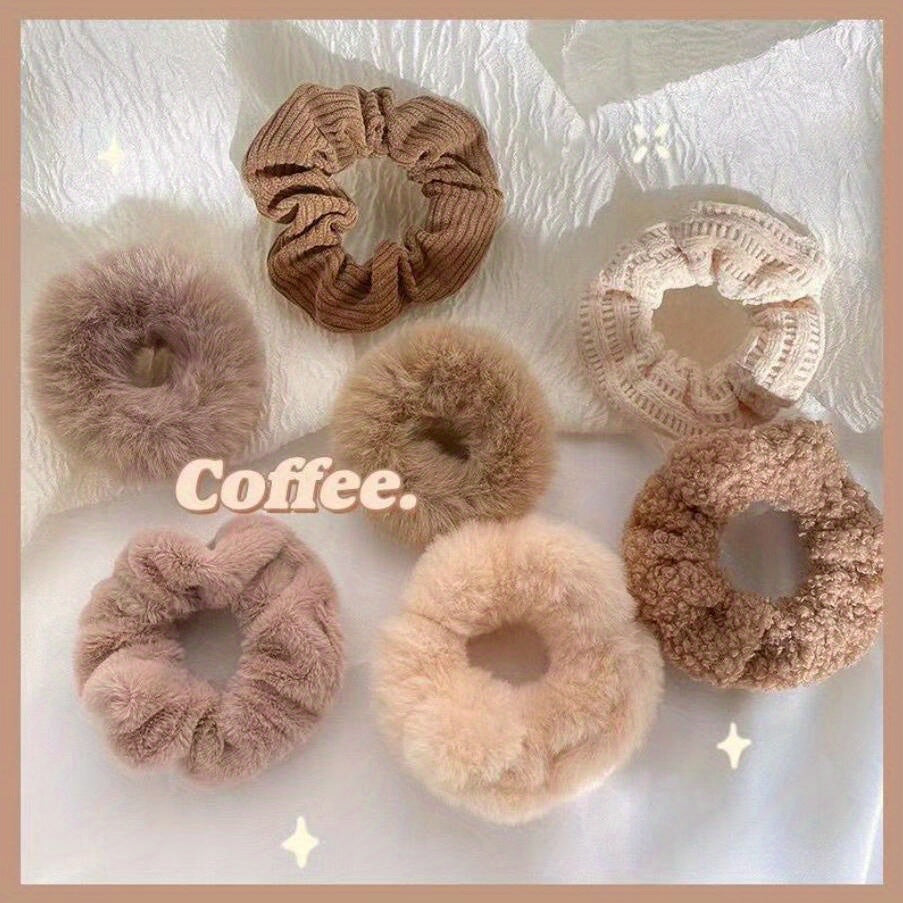 7pcs Fluffy Scrunchies Faux Fur Furry Scrunchies Fur Hair Bands