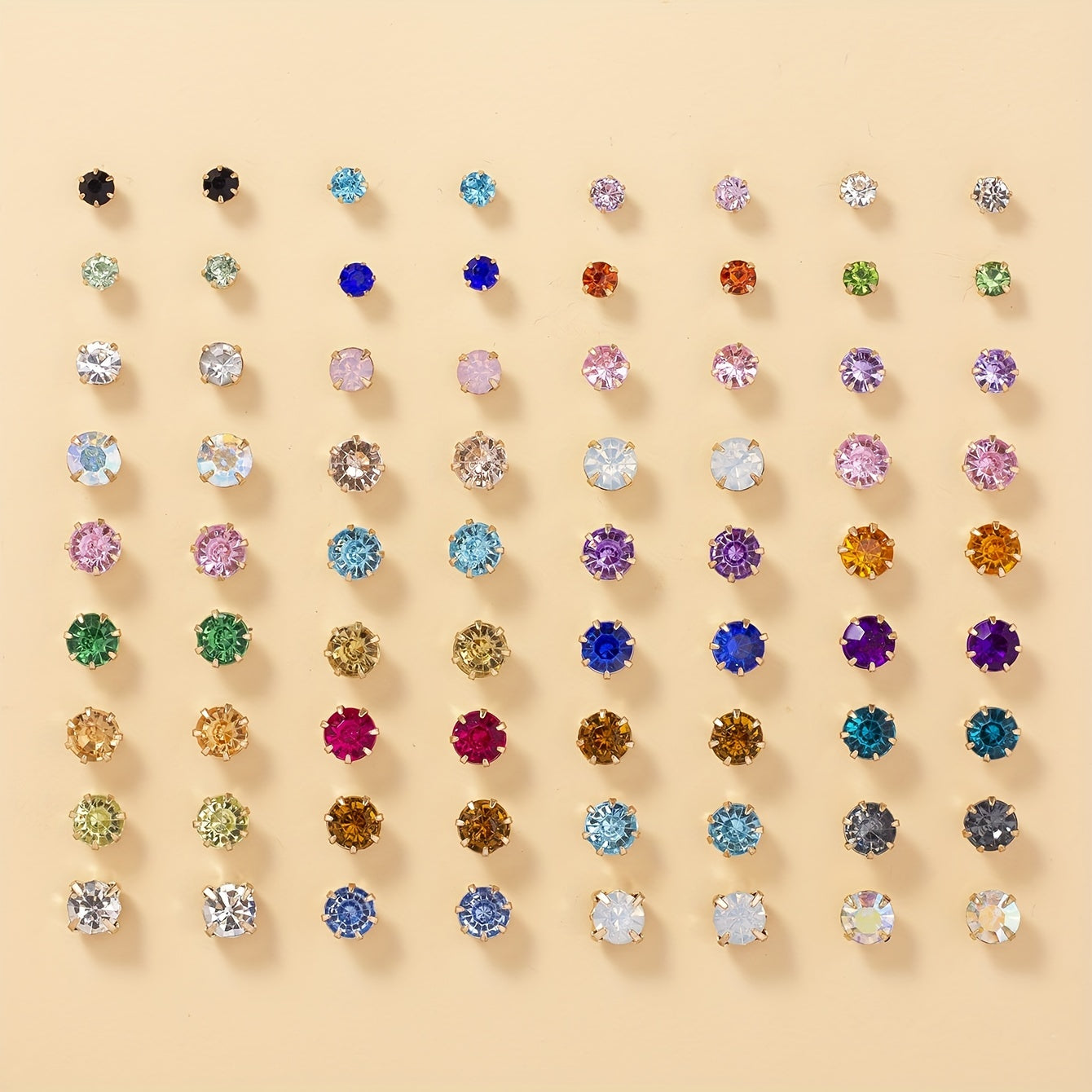 36 Pairs Colorful Rhinestone Stud Earrings for Daily Wear Accessories