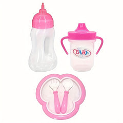 18 pc Doll Accessories Set Micro Plastic Bottle Straw Cup Plate Fork Spoon