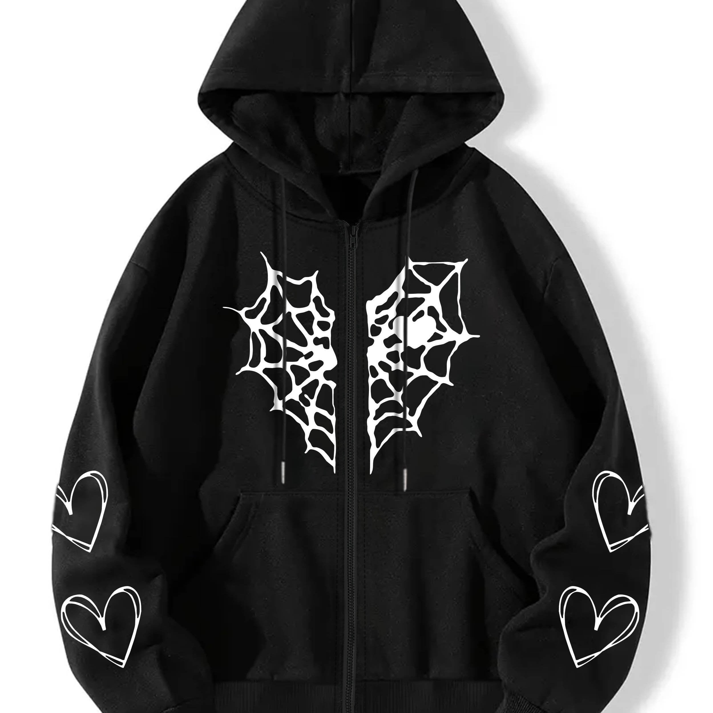 Halloween Heart Graphic Hooded Sports Sweatshirt Zipper Up Long Sleeve Hoodie