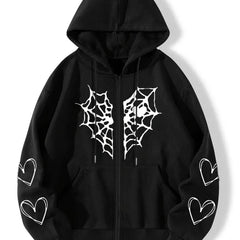 Halloween Heart Graphic Hooded Sports Sweatshirt Zipper Up Long Sleeve Hoodie