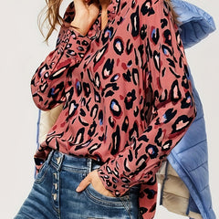  Leopard Print Notched Neck Top