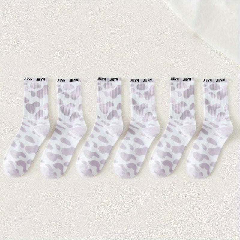 12 Pairs Cow Spot Pattern Socks Comfy & Breathable Women's Stockings