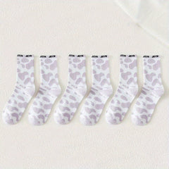 12 Pairs Cow Spot Pattern Socks Comfy & Breathable Women's Stockings