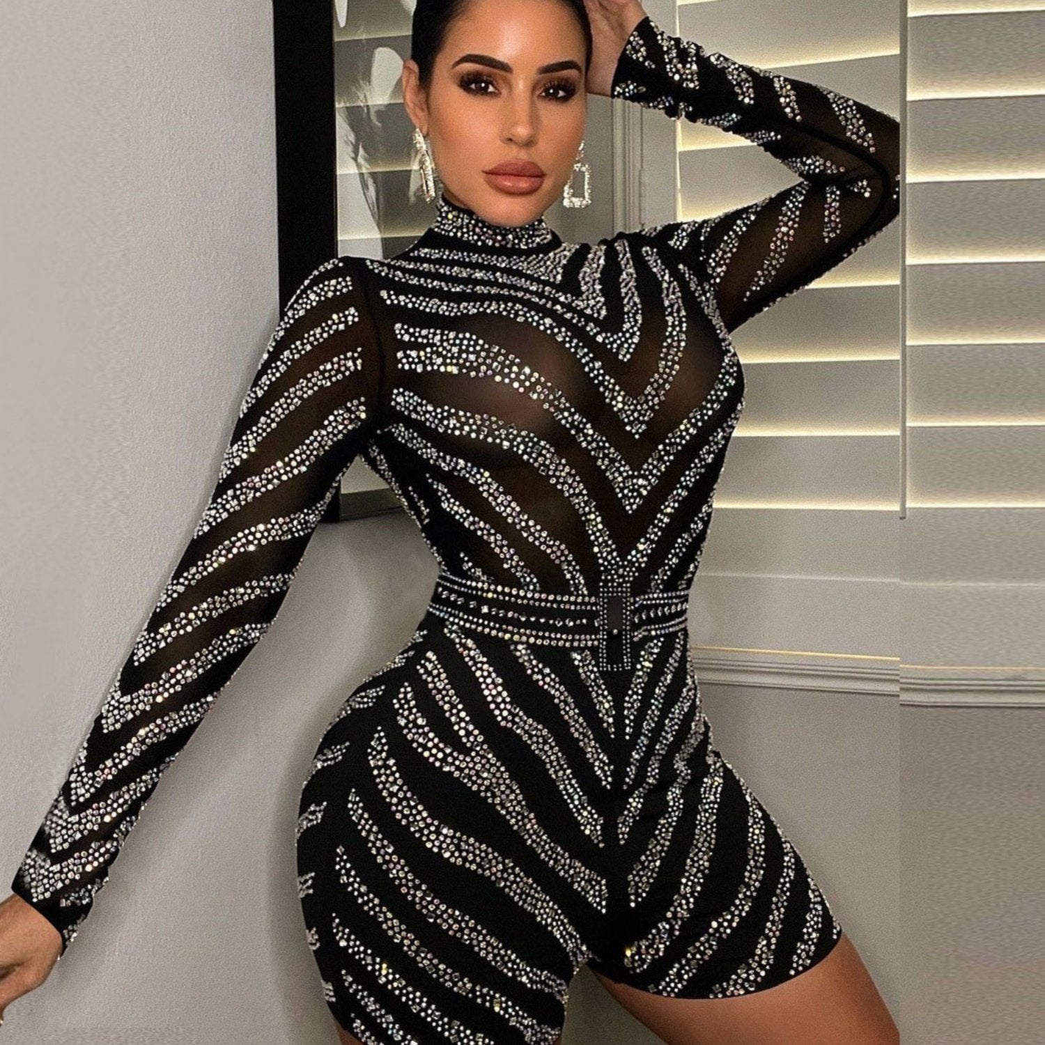 Women's Sexy Rhinestone High Neck Jumpsuit