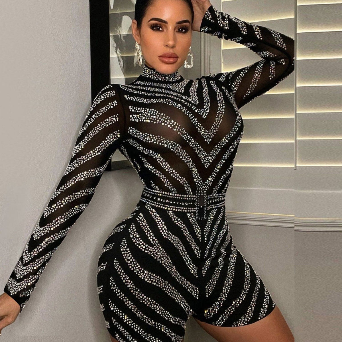 Women's Sexy Rhinestone High Neck Jumpsuit
