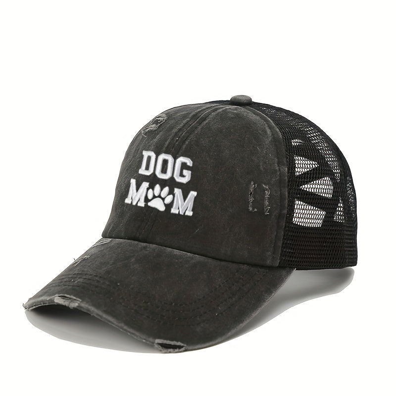Dog Mom Ponytail Trucker Hat Washed Distressed Baseball Cap Y2K