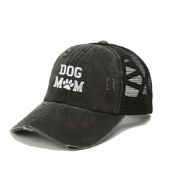 Dog Mom Ponytail Trucker Hat Washed Distressed Baseball Cap Y2K