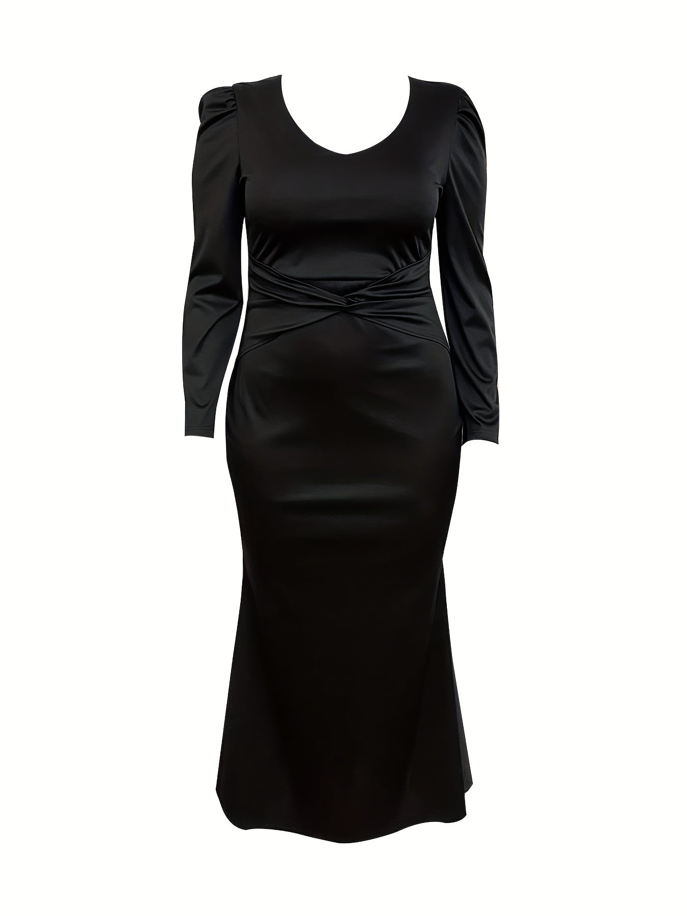  Solid Long Puff Sleeve Mermaid Prom Maxi Dress