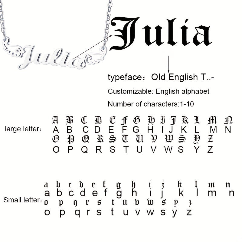 Personalized Angel Wings Pendant Name Necklace Custom Engraved Letter Hollow Cut