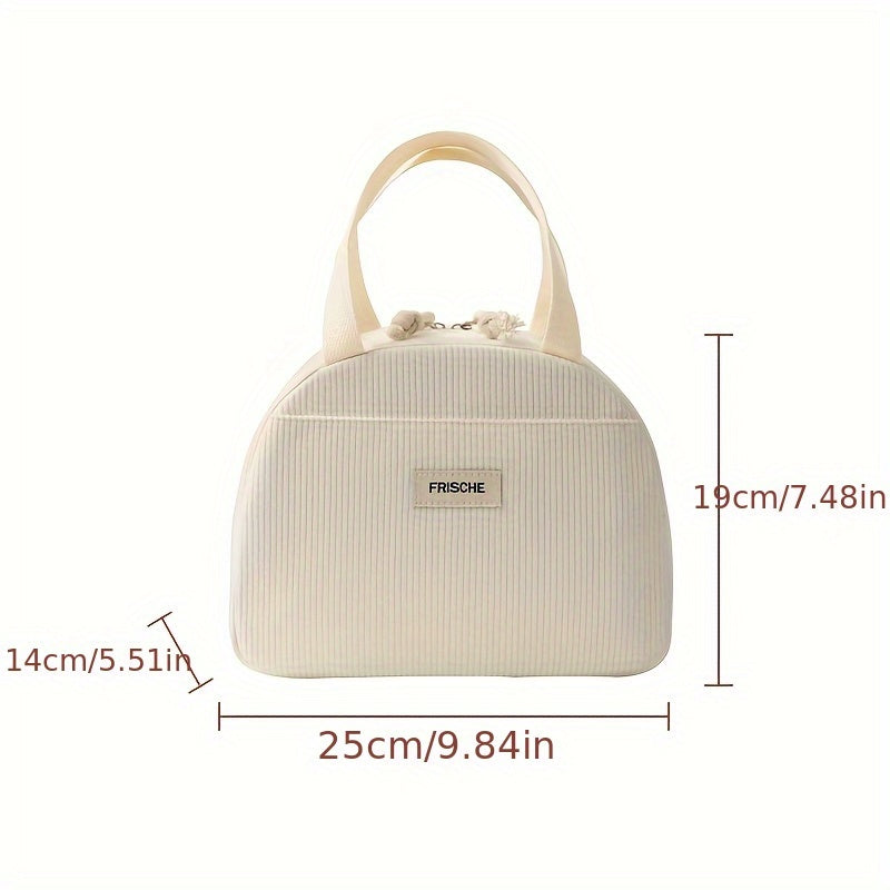 Large Capacity Insulated Lunch Bag, Beige, Portable & Stylish, Durable Tin Mater