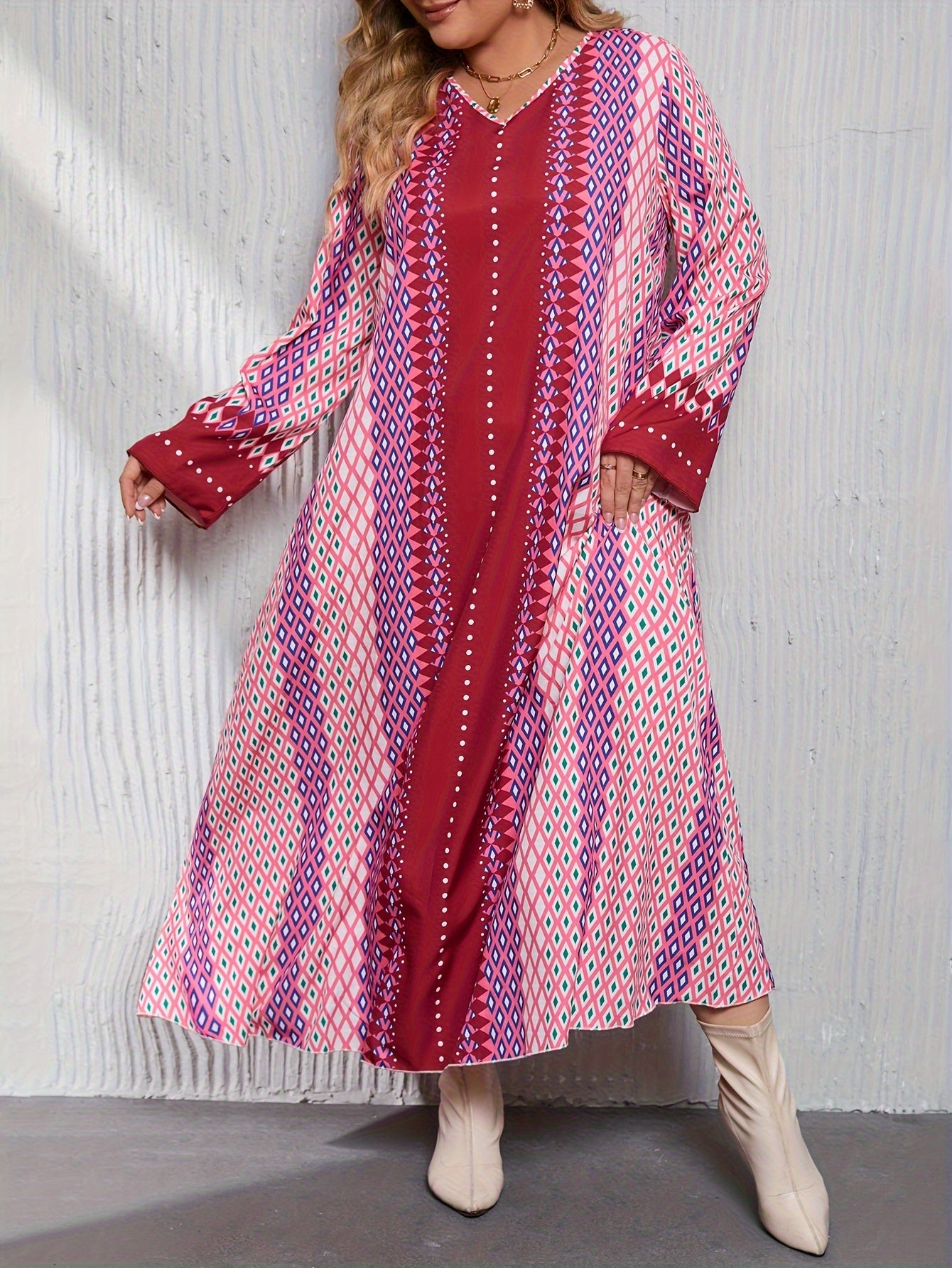  Ethnic Abaya Dress V Neck Maxi Jalabiya Dress