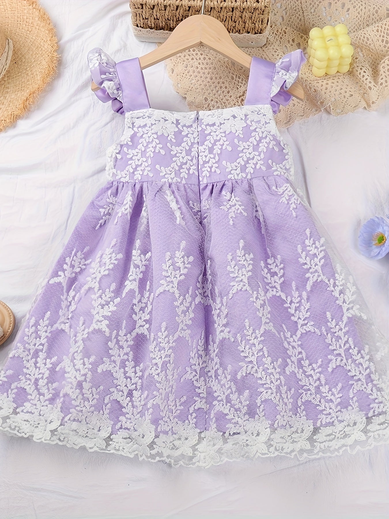 Girls' Lace Floral Ruffle Princess Dress For Party