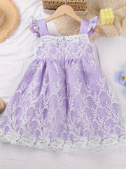 Girls' Lace Floral Ruffle Princess Dress For Party