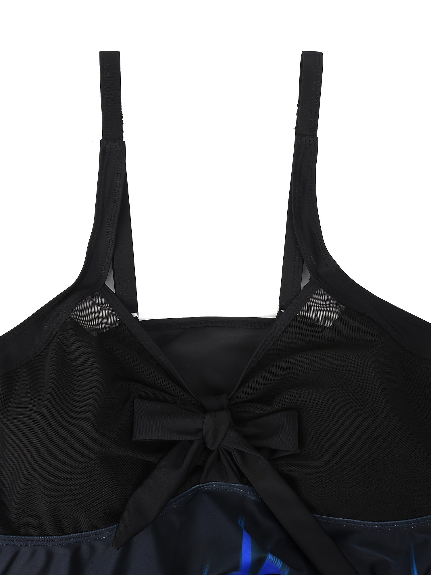  Ombre Print Tankini Set with Mesh Contrast