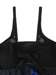  Ombre Print Tankini Set with Mesh Contrast