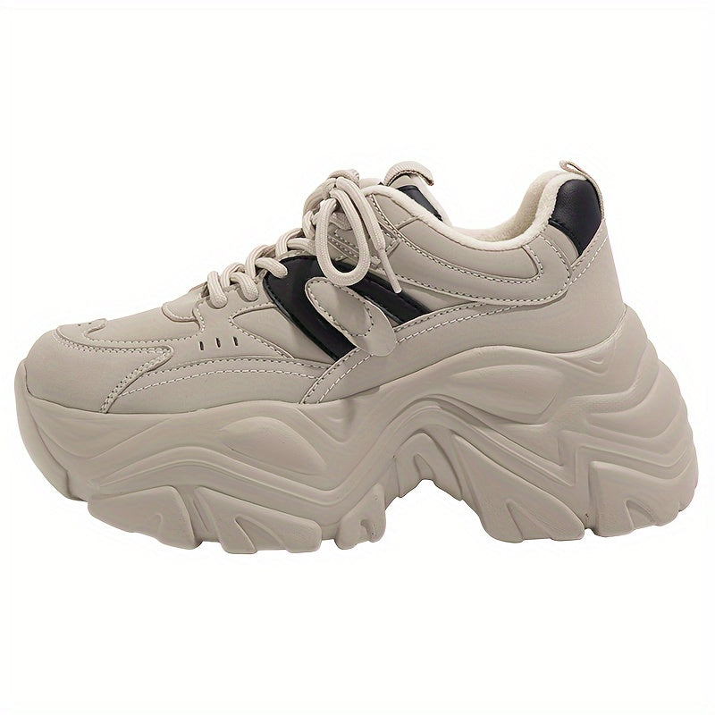 HUANQIU Lace-up Non-slip Platform Chunky Sneakers - Comfy Dad Shoes