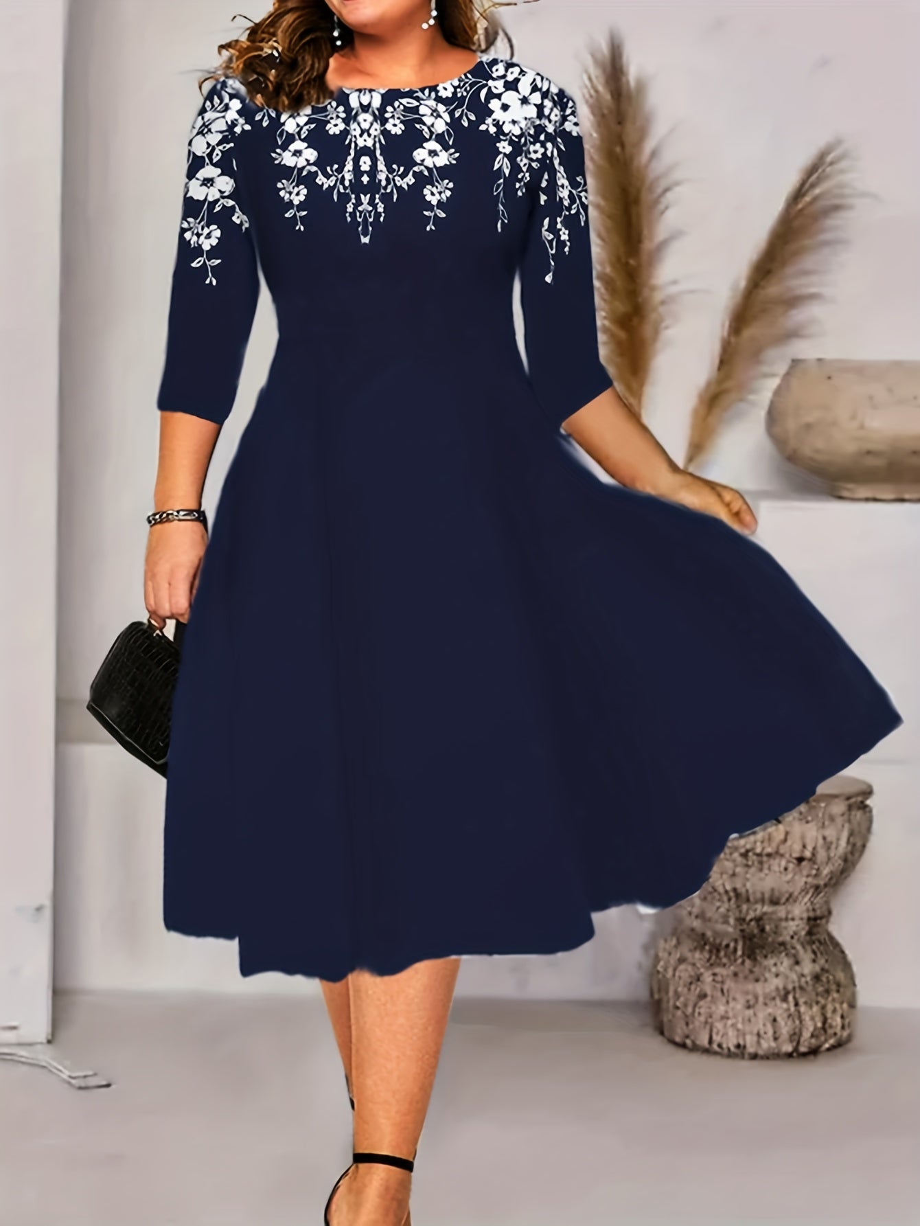  Floral Print Half Sleeve Casual Dress