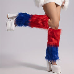 Colorblock Fuzzy Leg Warmers Warm Knee High Socks