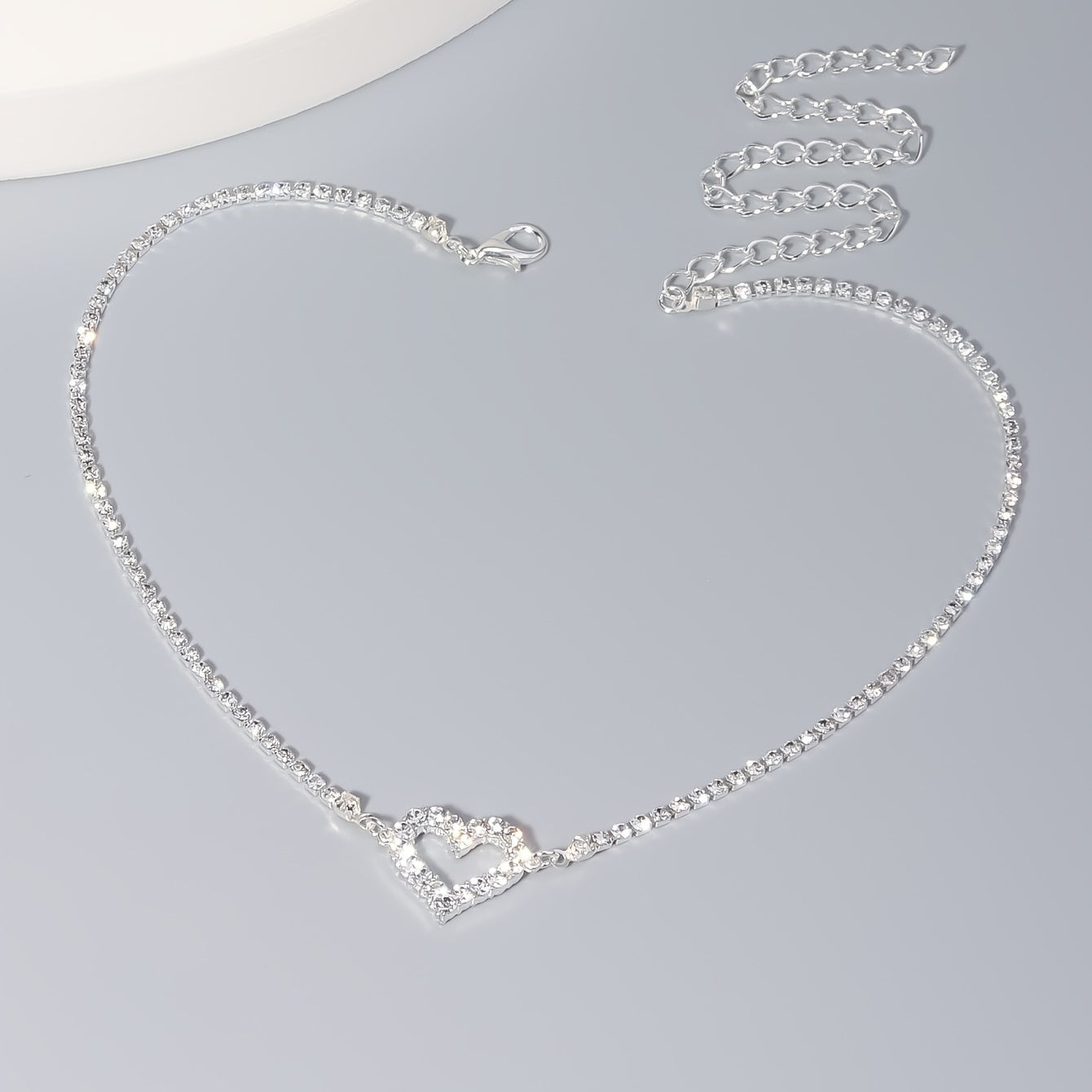 Heart Shape Rhinestones Jewelry Set Choker Bracelet Earrings