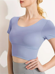 Short Sleeves Yoga Top Round Neck High Stretch Sports Tee