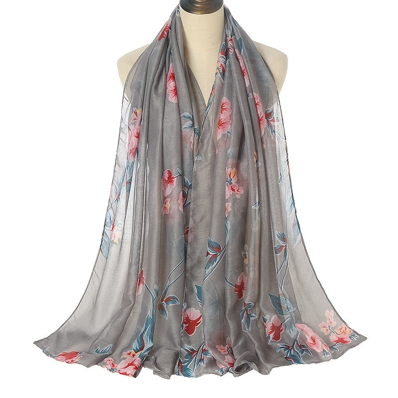 Printed Plants Floral Shawl Warm Yarn Scarf Head Wrap Sun Protection Beach