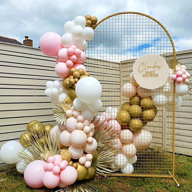 Double Cream Peach Maca Pink Golden Balloon Garland Arch Set