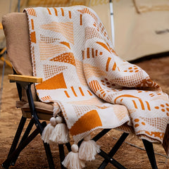 Boho Tassel Linen Blanket Vintage Stylish Plaid Sofa Mat for Home Outdoor