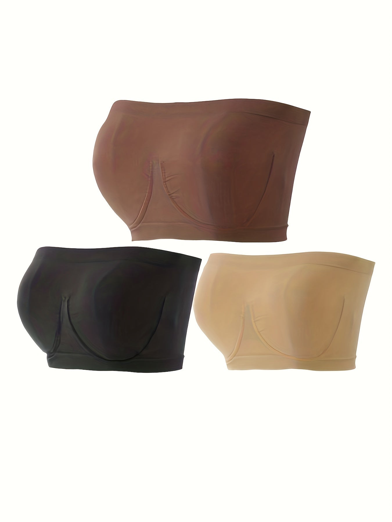 3pcs Strapless Bandeau Bras Soft Stretch Everyday Bra Women's Lingerie